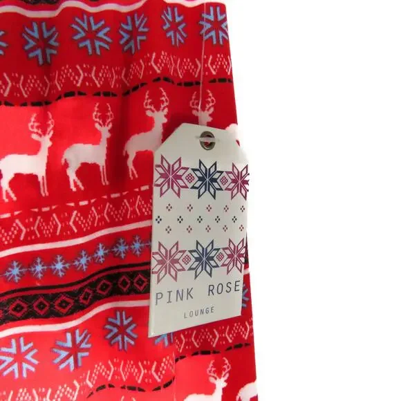 Pink Rose Christmas Leggings Red Argyle Ugly Christmas Leggings Reindeer - Picture 3 of 7